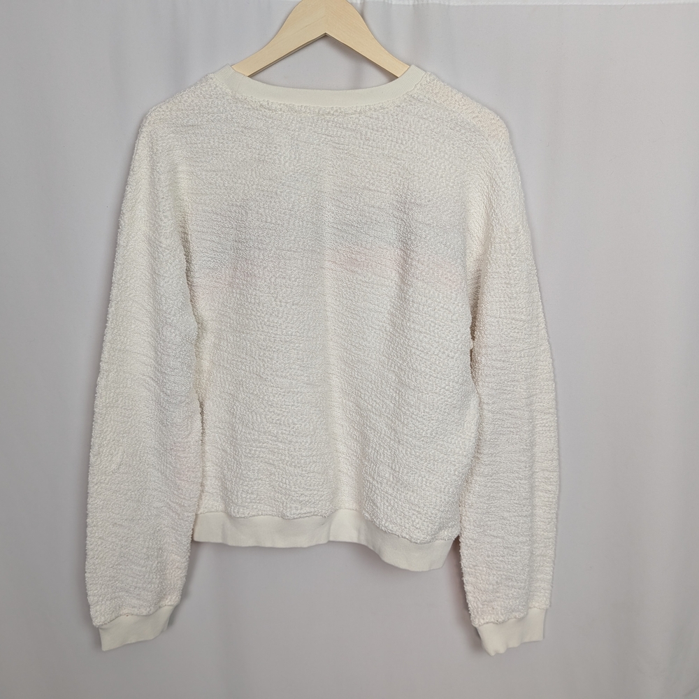 Faherty Cream Crewneck Sweater with Pink and Rust Chevron Stripe - Picture 6 of 14